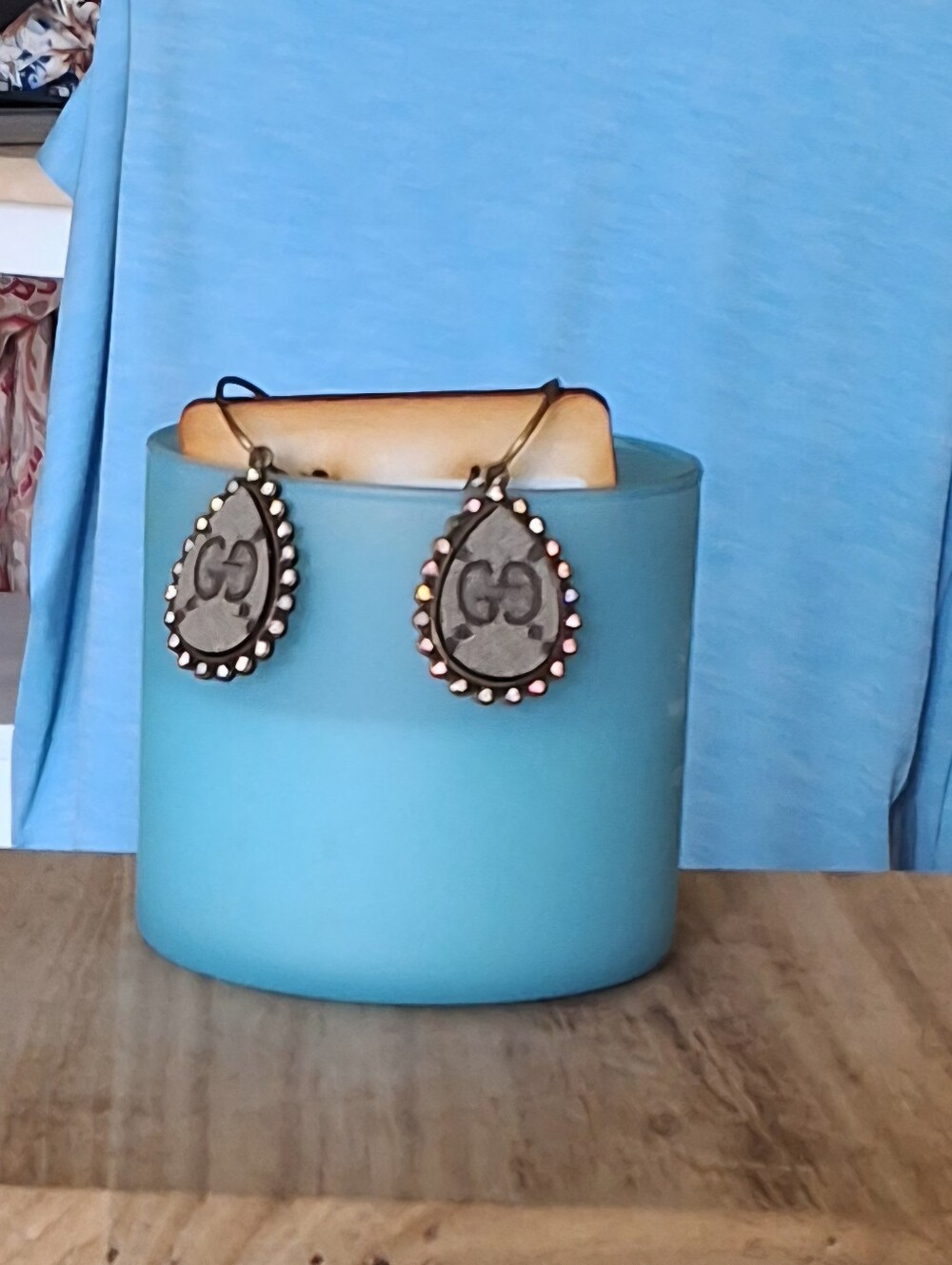 Elegant Upcycled Tear Drop Earrings Leather Rhinestones by Keep it Gypsy - NWT